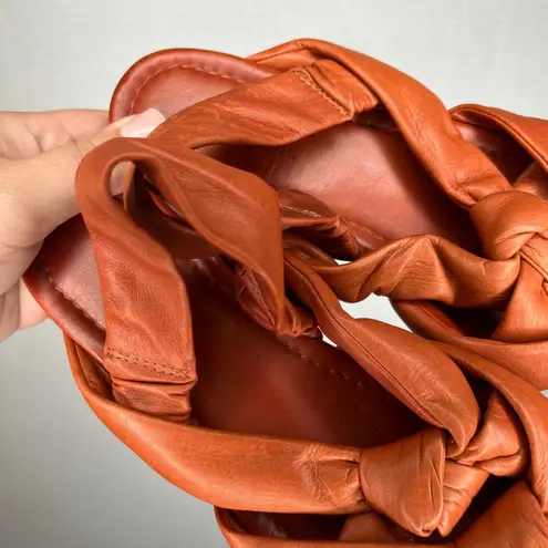 VIC MATIE Women's Orange Leather Knotted Square Toe Flat Sandals Size 38.5