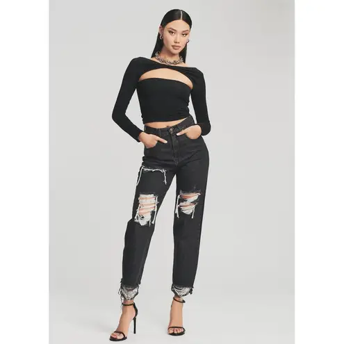 NWT Retrofete Distressed Maggie Jeans Black Size 28