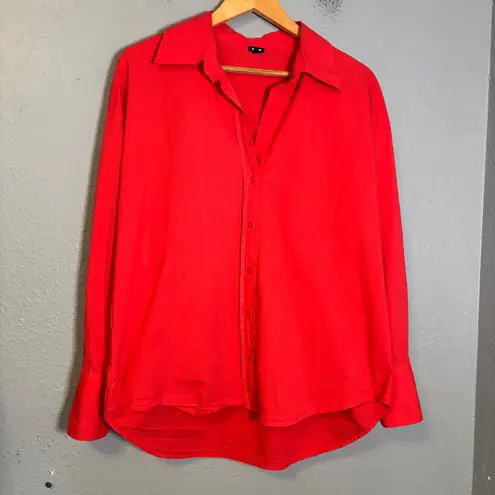 Monrow Women's Poplin Oversized Button Down Shirt Pink Coral Size Small Preppy