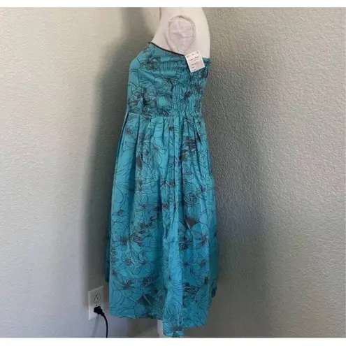 Yak n Yeti Los Angeles Blue Floral Pleated Strapless Dress Size Large