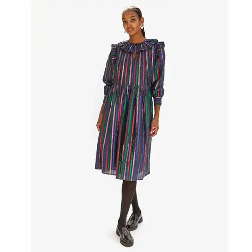 Clare V | Léonie Dress Midi Multicolor Metallic Ribbon Stripe | XS NWT Purple