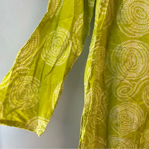 Hiho Top 100% Cotton Beach Cover Up/ Tunic in Green & White Pattern Sz L EUC Size L