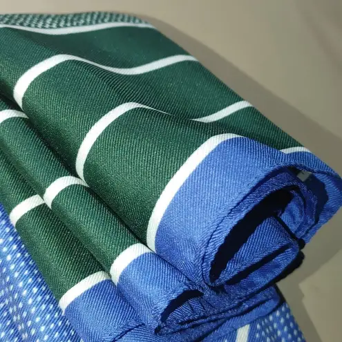Silk Scarf Handkerchief Vintage Green Blue Striped Polka Dot Size 27