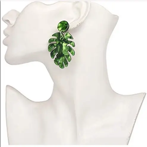 ✨Bohemian Tree Leaves Print Acrylic Drop Earrings✨ Green