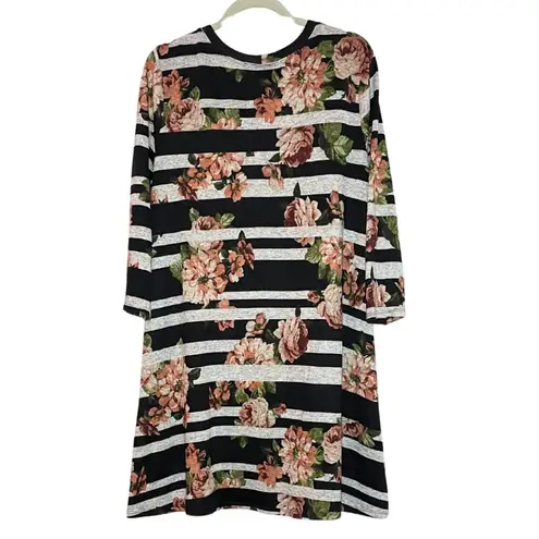 Fortune + Ivy Grey Black Floral Knee Length 3/4 Sleeve Sweater Dress Women's XXL