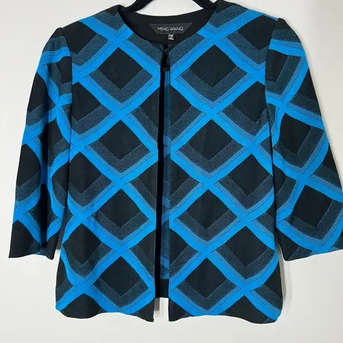 Ming Wang Women's Blue Black Diamond Print Cardigan Sweater Size PXS