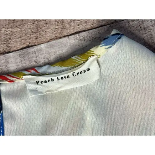 Peach Love California Peach Love Cream Ikat Colorful Sleeveless Keyhole Shift Dress MEDIUM Geometric