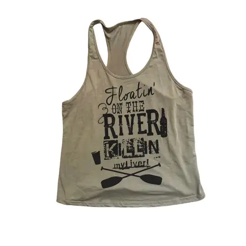 River Rat Graphic army green racer back tank Floating On The River size M/L Green Size M