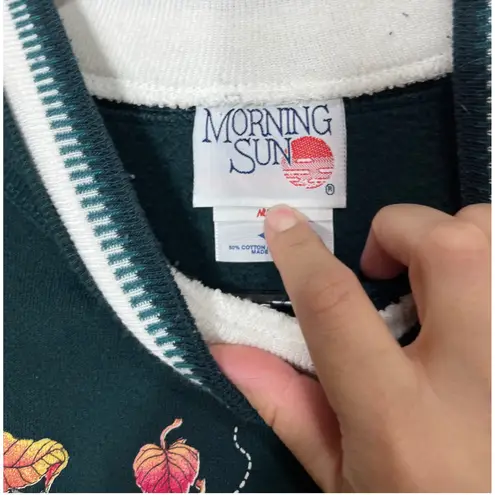 Vintage Morning Sun Forest Green Crewneck Sweatshirt Mouse Leaf Print M Size M