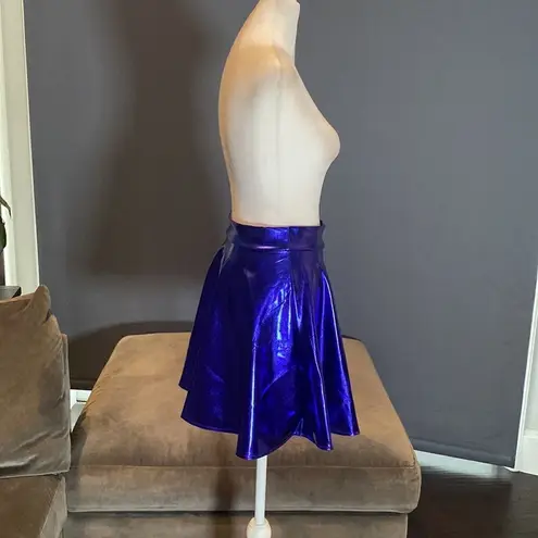 Women’s Shiny Blue Metallic Looking Flared Mini Skirt Size S