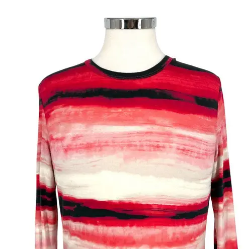 St. John Nordstrom Brush Striped Long Sleeve Top Red White Black Size Small
