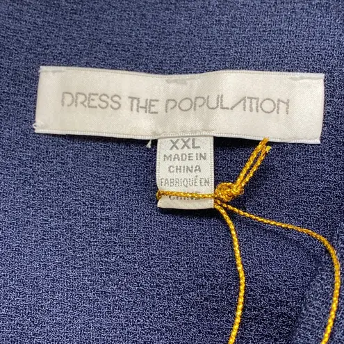 Dress the Population NWT Alicia Midi Dress Midnight Blue Size XXL V-neck Glam
