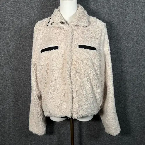 Thread & Supply Ivory Sherpa Fleece Jacket Medium Teddy Coat Button Front Black