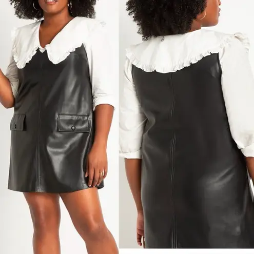 Eloquii Black Faux Vegan Leather Jumper Mini Dress Plus Size 22W 3X Winter Edgy