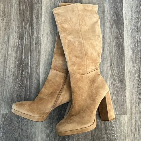 Steve Madden  Marcello Platform Heeled Suede Boots 11 Tan Brown