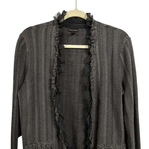 Dana Buchman Women's Sz M Gray Knit Ruffled Fringe Wool Blend Cardigan Sweater
