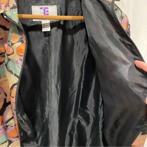 Oleg Cassini Funky vintage pastel earth tones silk track jacket pockets