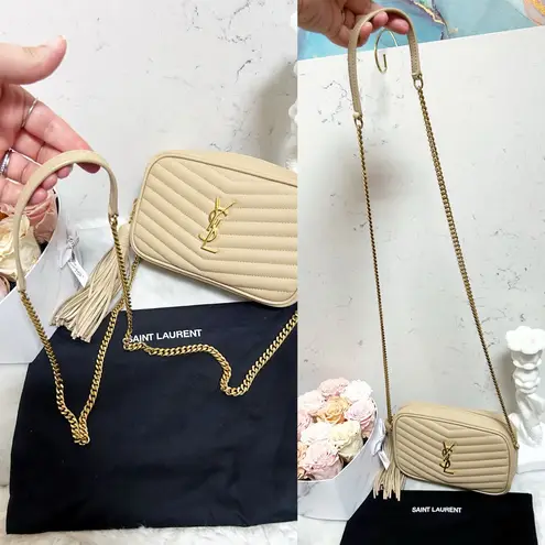 Saint Laurent Authentic Grain De Poudre Matelasse Chevron Lou Crossbody Bag