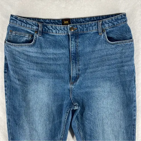 Lee  Women's Medium Wash Denim High Rise Cutoff Notched Hem Flare Jeans Size 35