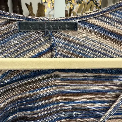 Velvet Tees Anthropologie Velvet by Graham Striped Long Sleeve Scoop Neck Blue and Brown Top