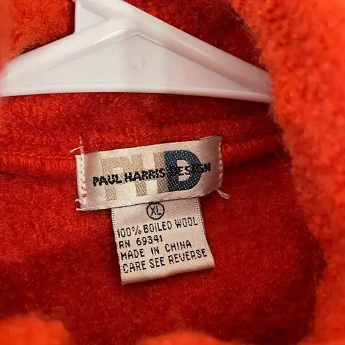 VTG Paul Harris Design 100% Boiled Wool XL Orange Cropped Full Zip Vest
