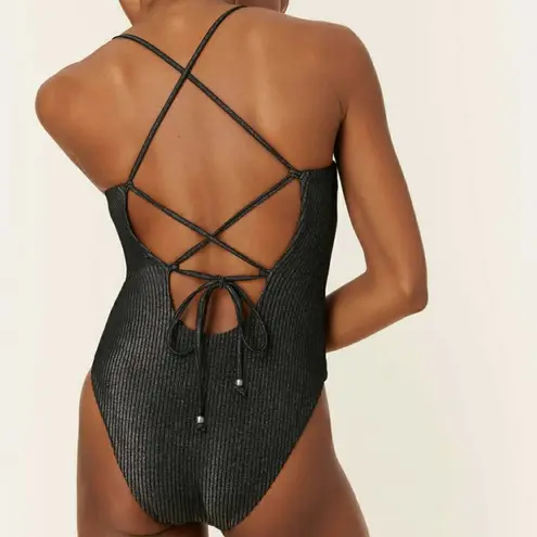 ANDIE Fiji One Piece Black Glitter Ribbed Strappy Swimwear Bathing Suit XS New