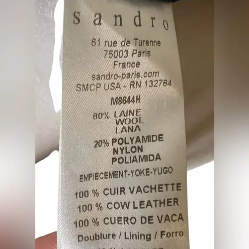 Sandro small Black Leather-Trim Wool Jacket $700