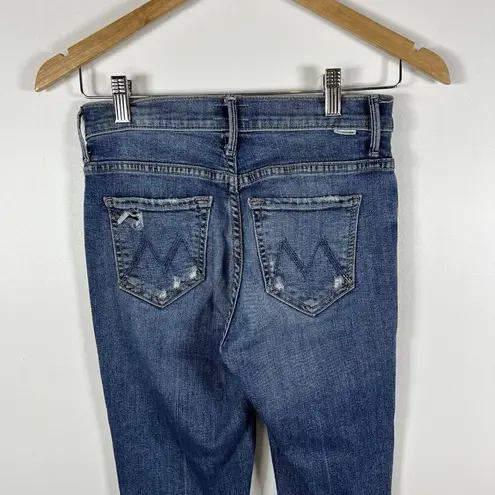 Mother The Insider Crop Step Chew Distressed Denim Jeans in Dancing on Coals 24 Blue