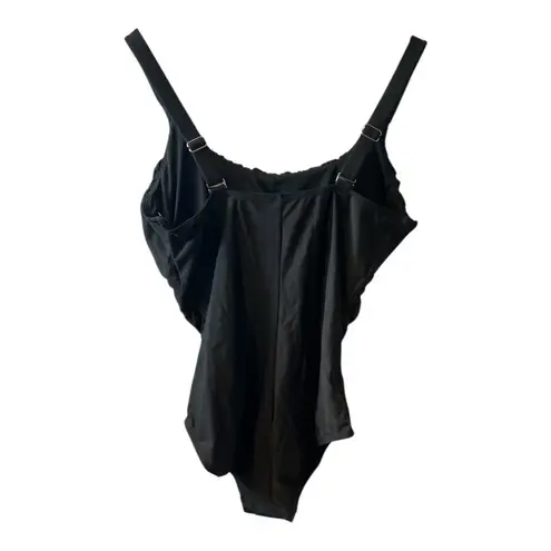 Women’s Black One Piece Swimsuit Size XL Shirred Front Tummy Control Minimizer