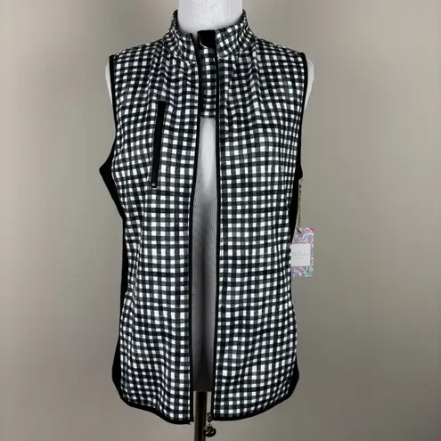 Stella Parker Vest Women XS Black White Gingham Full Zip Stretch Mock Neck UPF