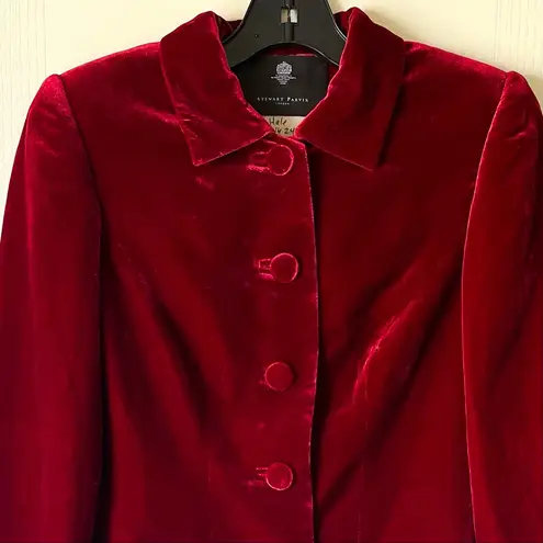 Stewart Parvin Velvet Button Jacket Red Silk Blend Tailored Size Small EUC