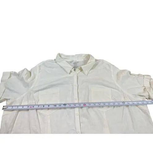 Just My Size JMS 4X Linen Rayon Button Front Shirt Artic White Roll Tab NWT