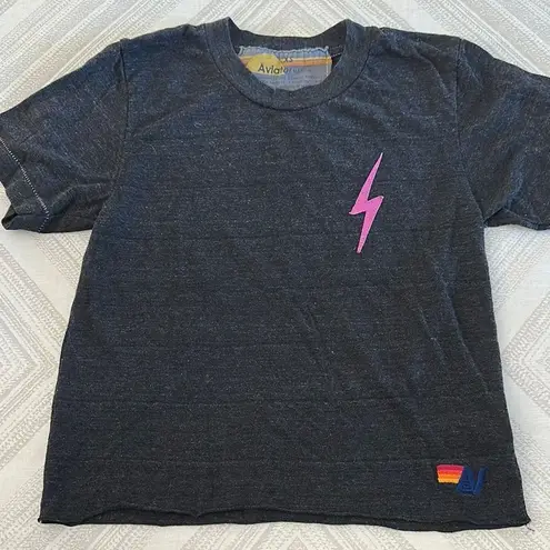 Aviator Nation Dark Gray T-Shirt with Purple Lightning Bolt - Size XS