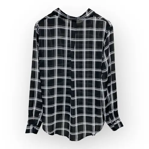 Lulus Black Sheer Grid Pattern Button Up Top Size Large