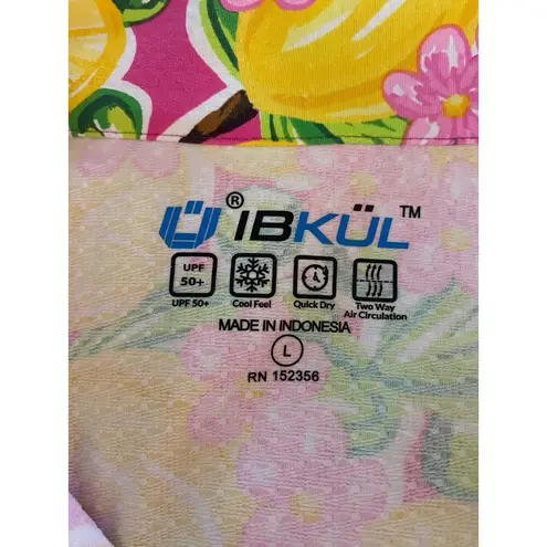 IBKUL Calista Hot Pink 1/4 Zip Shirt Large Yellow Lemons Mesh Long Sleeve UPF50+