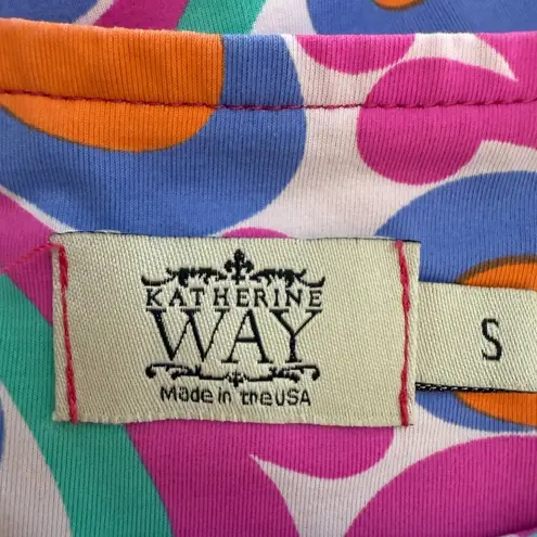 Katherine Way Key West Mod Retro Printed Dress Womens Small Multicolor Mini Twee White