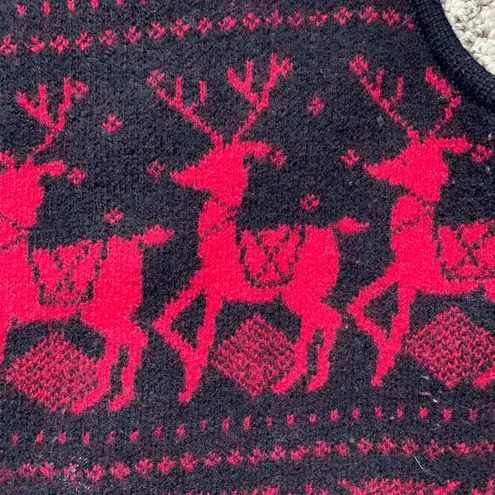 Vintage 90s Telluride Clothing Co Burgundy Black Wool Reindeer Knit Sweater Vest Size L