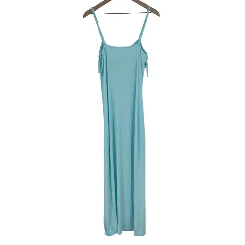 Bonsai California Maxi Dress Boho Fringe Spaghetti Strap Turquoise Blue Size L Size L