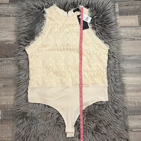NWT Gibson Look guipure eyelash lace high neck sleeveless bodysuit top L Size L