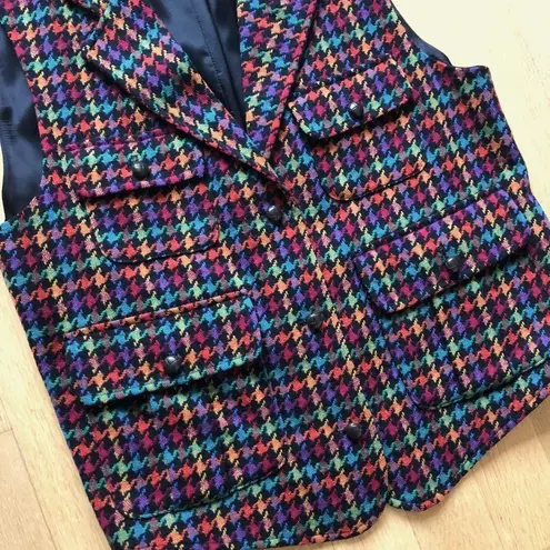 Adolfo Vintage Houndstooth Waistcoat Vest Size Medium Rainbow Houndstooth 90s Academia