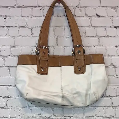 Coach  White & Tan Leather Hobo Bag