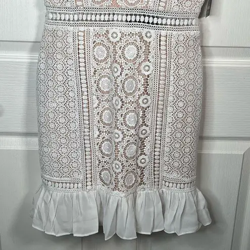 Lov Posh Sz M White Lace Mini Dress Ruffle Trim Size M