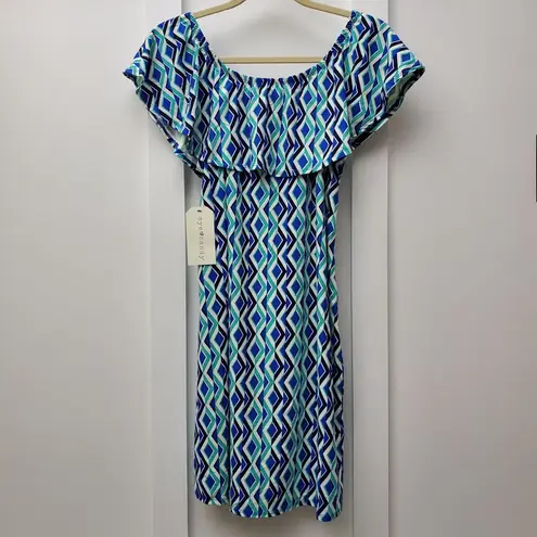 Eye Candy Geometric Blue off Shoulder Dress Size L