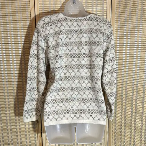 Reba Rose Vintage 1990s Y2K Beige Striped Cardigan Sweater 100% Cotton Small