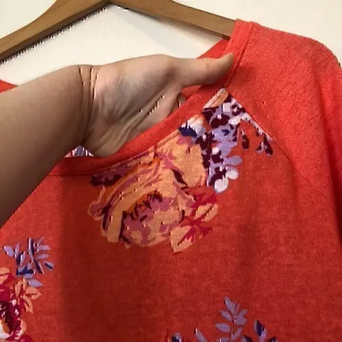 Arizona Jeans ARIZONA JEAN CO Orange Purple White Floral 3/4 Sleeve Knit Tee Top JUNIORS Large