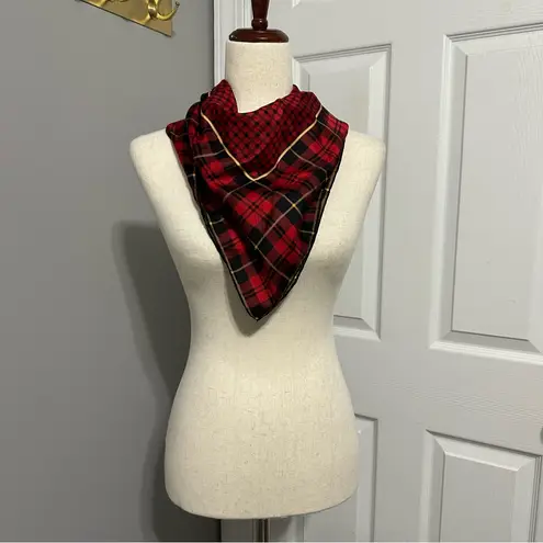 Bill Blass Vintage Red Plaid Square Scarf