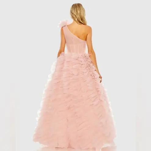 Mac Duggal 20576 Womens Pink One Shoulder Glitter Tulle Gown Dress