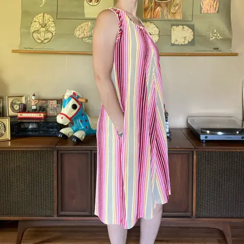 70s Bright Striped Tent Dress Rainbow Size M