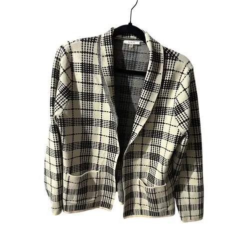 SIONI Women's Medium Plaid Knit Cardigan Sweater Shawl Collar Pocketed Black