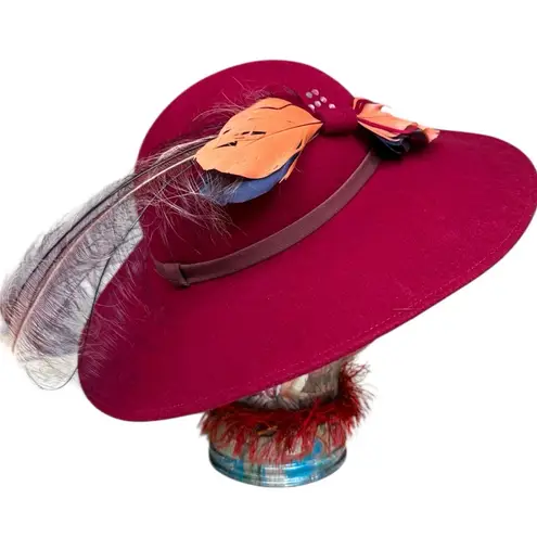 Vintage Burgundy Felt Hat Wide Brim Kurt Jr. by Tom Horn, Small Fit, Occasional Red